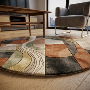 Strata earth tone round area rug - Rugfine hand tufted in Bhadohi