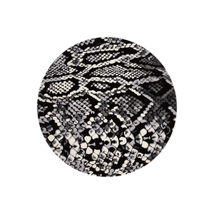 Styph snakeskin round wool rug in black, ivory and grey, hand tufted by Rugfine