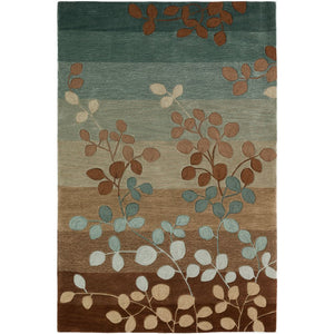 Flormi Teal Brown Cream Botanical Eucalyptus Wool Rug – Main Overhead View – Rugfine