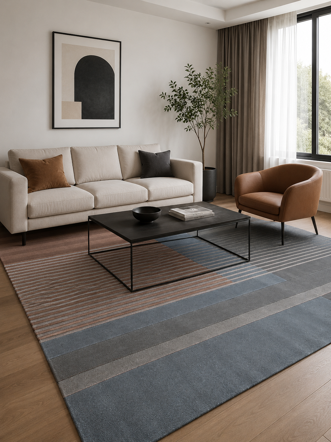 Brown Steel Blue Charcoal Grey Hand Tufted Wool Rug – Thrivon 100% New Zealand Wool by Rugfine – View 1