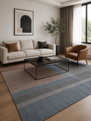 Brown Steel Blue Charcoal Grey Hand Tufted Wool Rug – Thrivon 100% New Zealand Wool by Rugfine – View 1