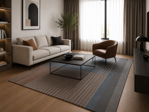 Thrivon Brown Steel Blue Charcoal Hand Tufted Rug – Linear Geometric View 3 – Rugfine