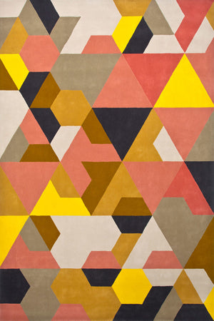 Tiderush Coral Yellow Navy Wool Rug – Berlin Bleux Overhead View – Hand Tufted Rugfine