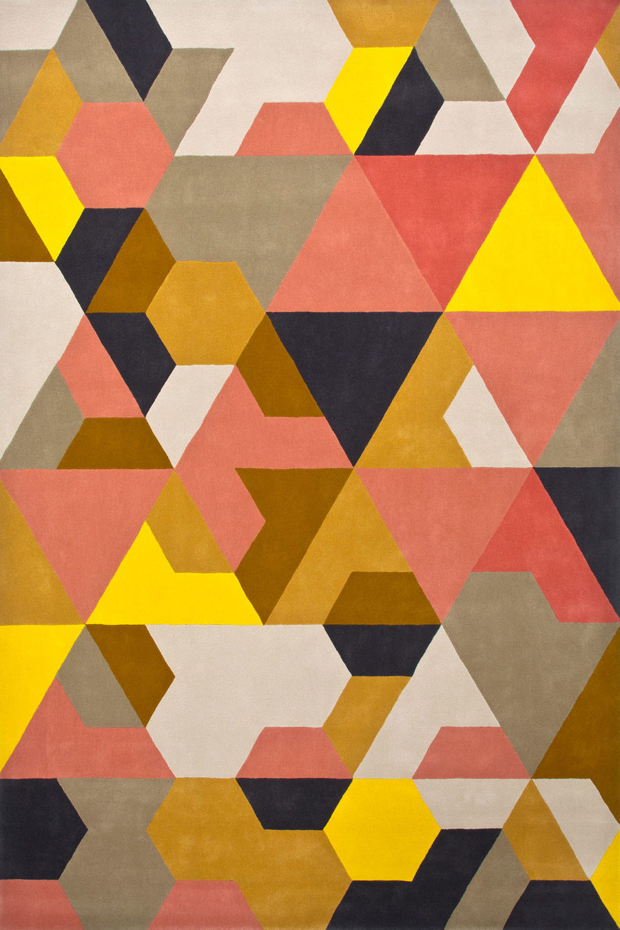Tiderush Coral Yellow Navy Wool Rug – Berlin Bleux Overhead View – Hand Tufted Rugfine