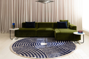 Trangis Square Wool Rug – Calendar Stone Pattern Lifestyle View – New Zealand Wool – Rugfine