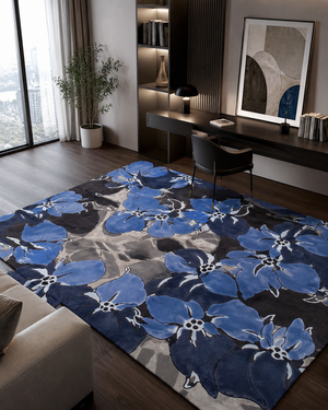 Cornflower Blue Navy Grey Hand Tufted Wool Rug – Twirks 100% New Zealand Wool Luxury Area Rug by Rugfine – View 1