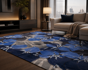 Twirks Cornflower Blue Navy Grey Rug – Room Setting View 3 – New Zealand Wool Rugfine
