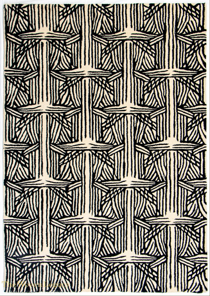 Black Ivory Hand Tufted Striped Wool Rug – Vistripe 100% New Zealand Wool Luxury Area Rug by Rugfine – Overhead View
