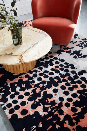 Vortex Black Coral Grey Hand Tufted Rug – Close-Up Detail – NZ Wool Rugfine