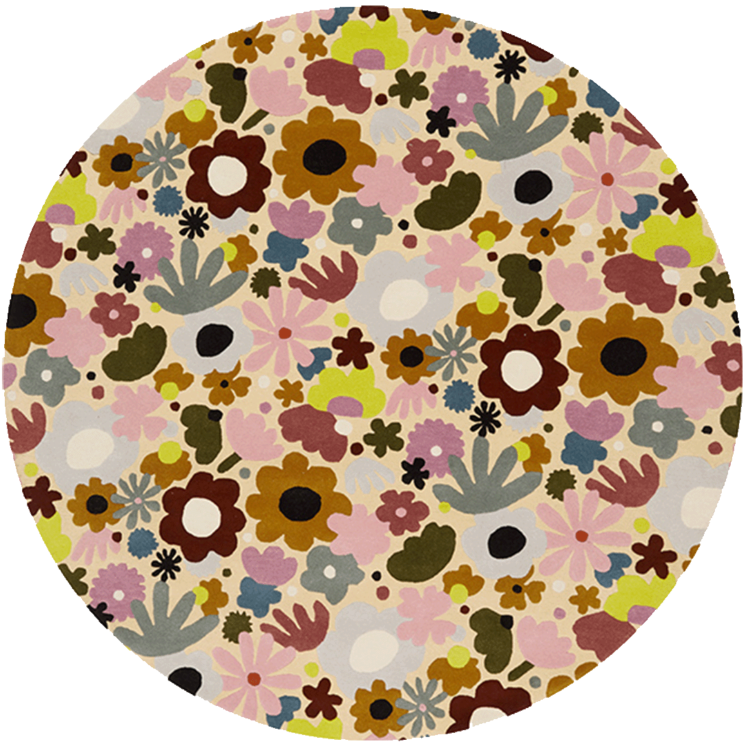Zestnik Cream Blush Pink Burnt Orange Square Wool Rug – Garden Buttercup Overhead View – Rugfine