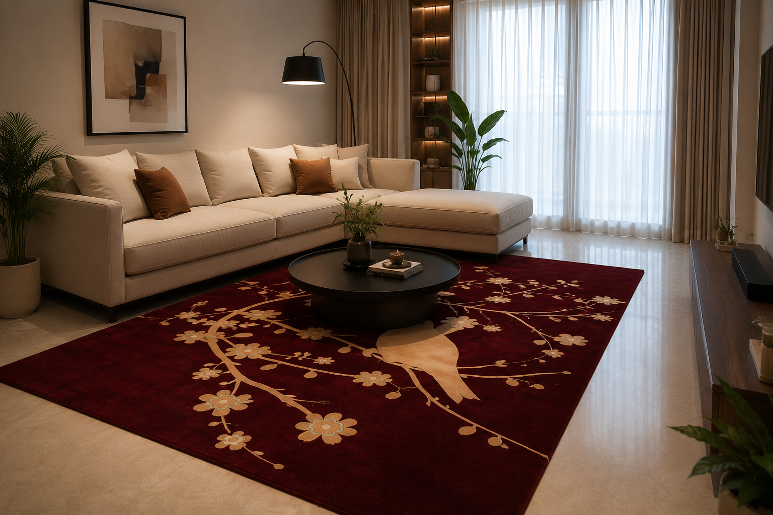 Lyrinx Burgundy Cream Light Blue Wool Rug – Sparrow Design View 2 – Hand Tufted Rugfine