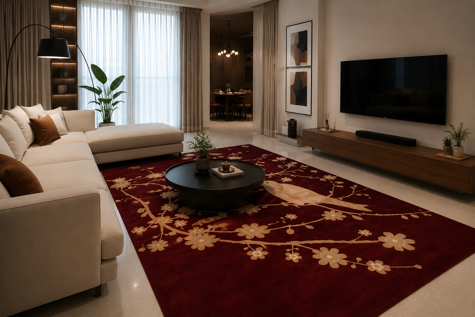 Lyrinx Burgundy Cream Blue Rug – Sparrow Detail View 3 – New Zealand Wool Rugfine