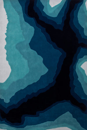 Aquaglide Teal Navy White Wool Rug – Mineral Bleux Overhead View – Hand Tufted Rugfine