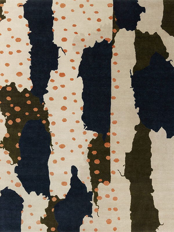 Ivory Navy Terracotta Hand Tufted Wool Rug – Axioma 100% NZ Wool by Rugfine – Overhead View