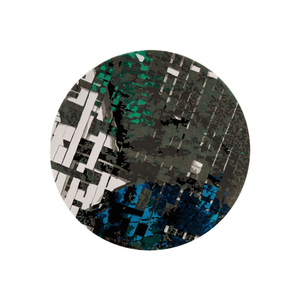 Berilo urban abstract round wool rug in charcoal, emerald and cobalt, hand tufted by Rugfine