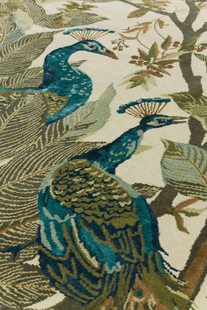 Hand Tufted Wool Rug Blissio Ivory Teal Olive Green New Zealand Wool Rugfine Detail Close Up