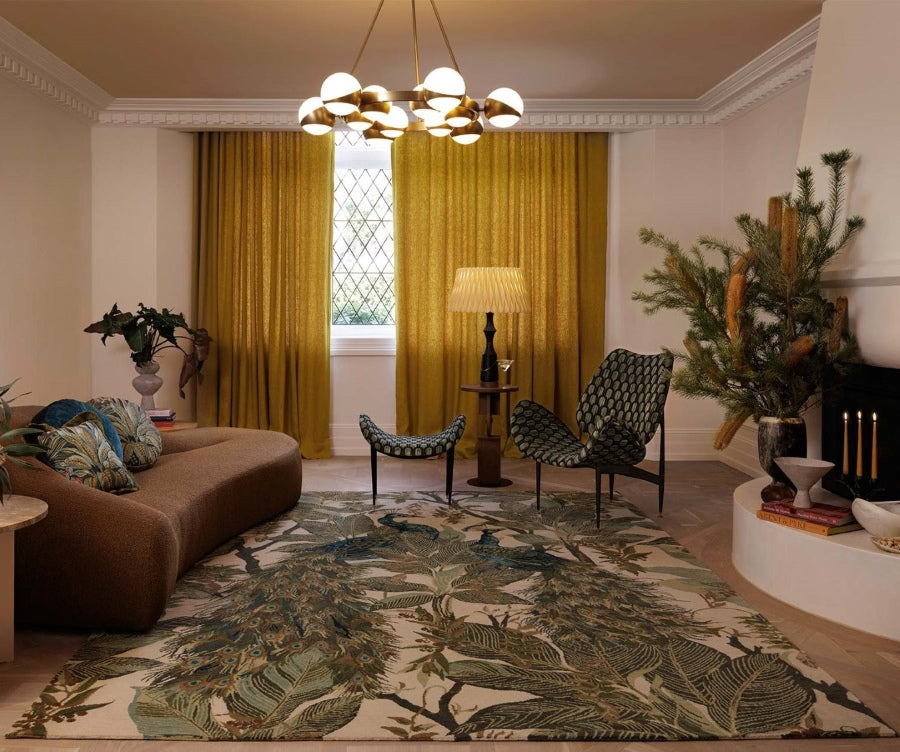 Hand Tufted Wool Rug Blissio Ivory Teal Olive Green New Zealand Wool Rugfine Main View