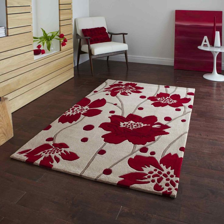 Floramuse Floral Rug | Cream & Deep Red | Hand Tufted New Zealand Wool | Rugfine