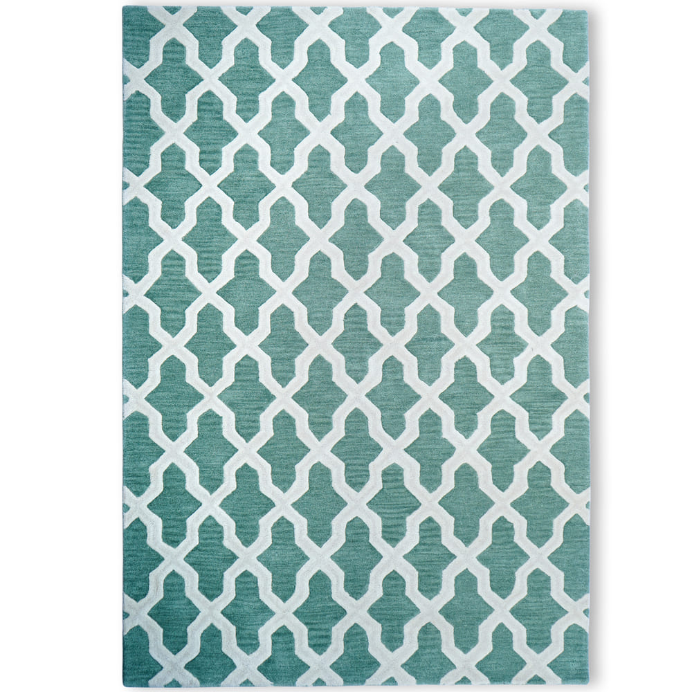 Chikoon Teal White Hand Tufted Rug – Detail Closeup 06 – NZ Wool Rugfine