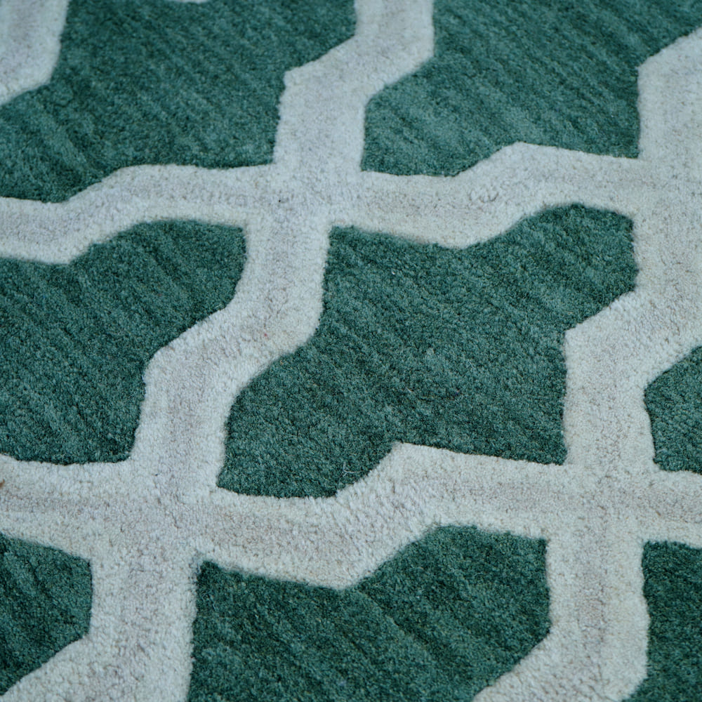 Chikoon Teal White Hand Tufted Rug – Overhead View 03 – NZ Wool Rugfine