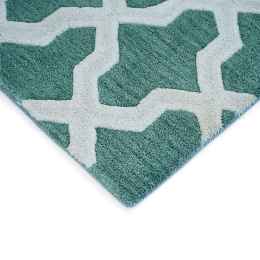 Chikoon Teal White Wool Rug – Lifestyle View 02 – Hand Tufted Rugfine