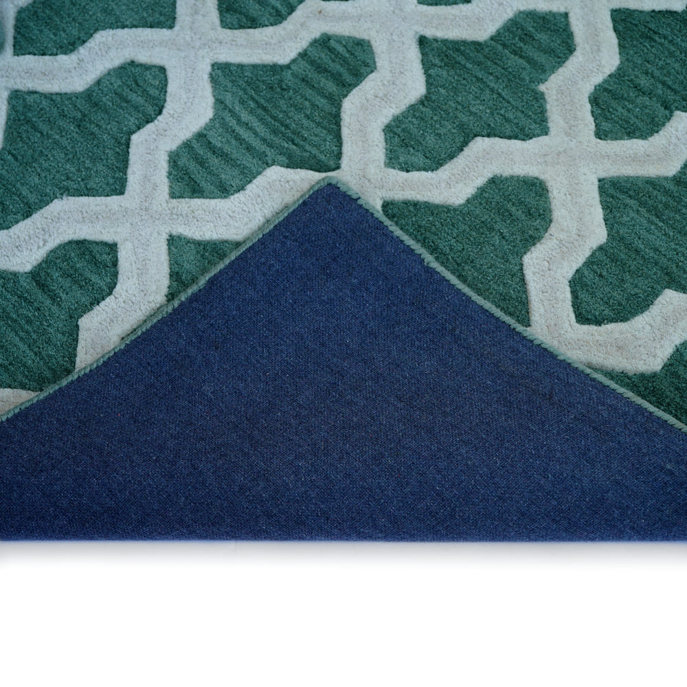Chikoon Teal White Wool Rug – Detail Closeup 04 – Hand Tufted Rugfine