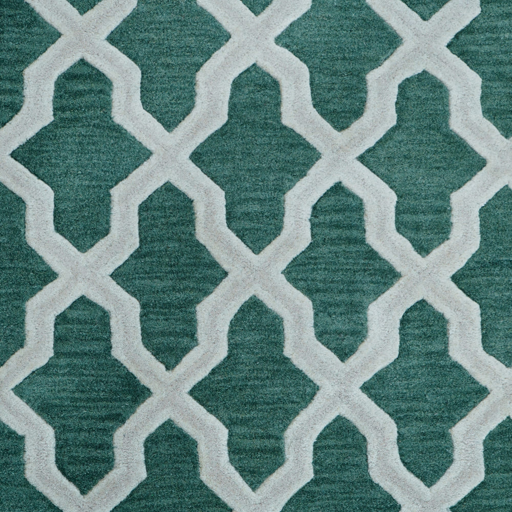 Chikoon Teal White Hand Tufted Rug – Detail Closeup 05 – NZ Wool Rugfine