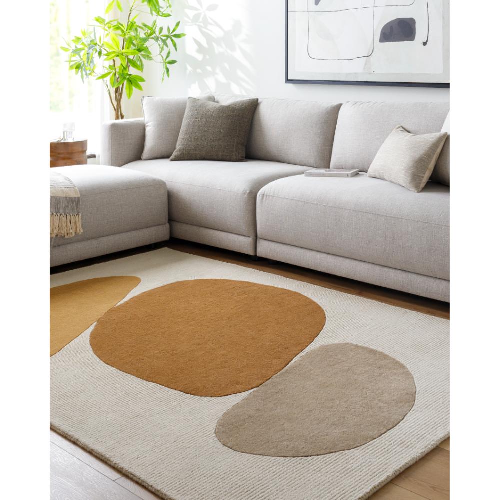 Ivory Amber Brown Hand Tufted Wool Rug – Clevix 100% NZ Wool Luxury Area Rug by Rugfine – Room Setting