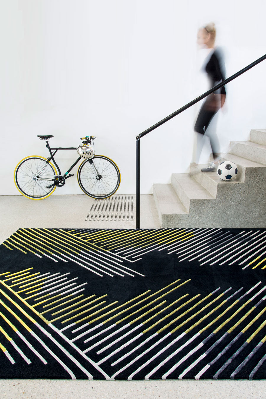 Black Yellow White Hand Tufted Wool Viscose Rug – Crestcove by Rugfine – Lifestyle View