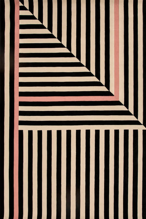 Cresynk Black Ivory Blush Pink Geometric Wool Rug – Overhead View – Hand Tufted New Zealand Wool Rugfine