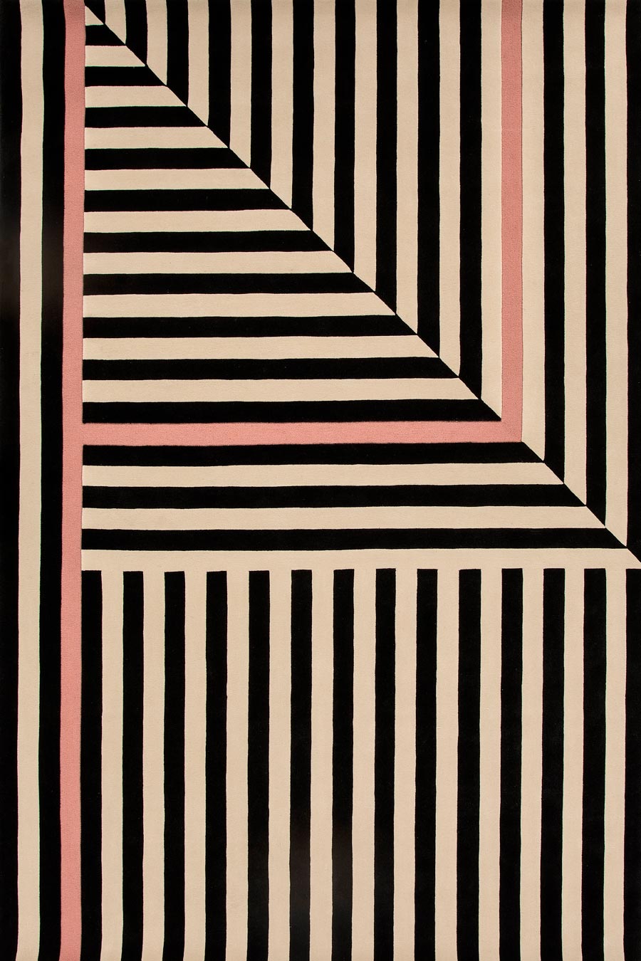 Cresynk Black Ivory Blush Pink Geometric Wool Rug – Overhead View – Hand Tufted New Zealand Wool Rugfine