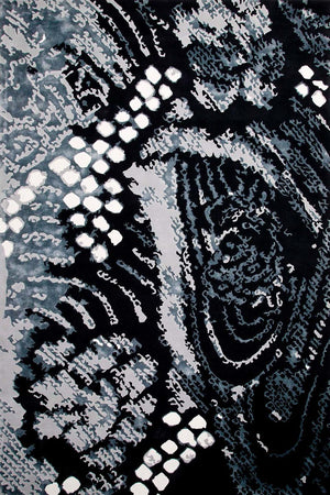 Black Grey White New Zealand Wool Rug – Marvox Shibori Japanese 100% Wool Luxury Area Rug by Rugfine – Overhead View