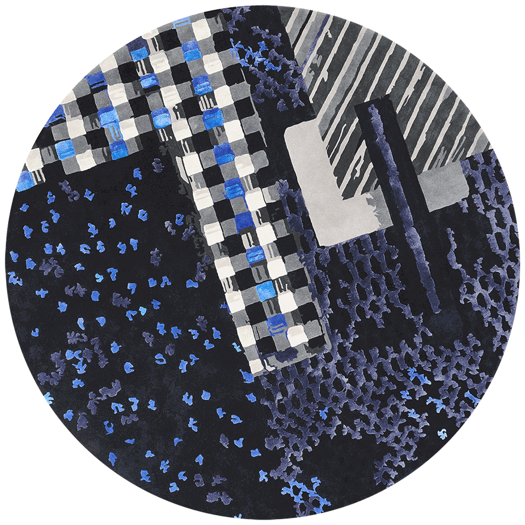Dreama Ocean Blue Square Wool Rug – Overhead View – Hand Tufted New Zealand Wool Rugfine