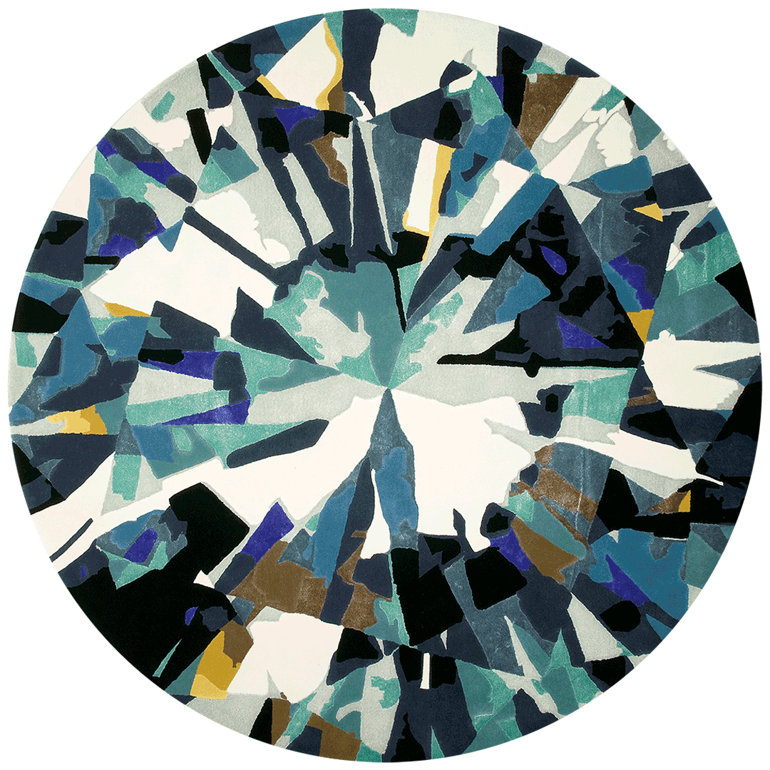Dyvea Square Teal Navy Ivory Wool Rug – Overhead Diamond Geometric Design – Hand Tufted Rugfine