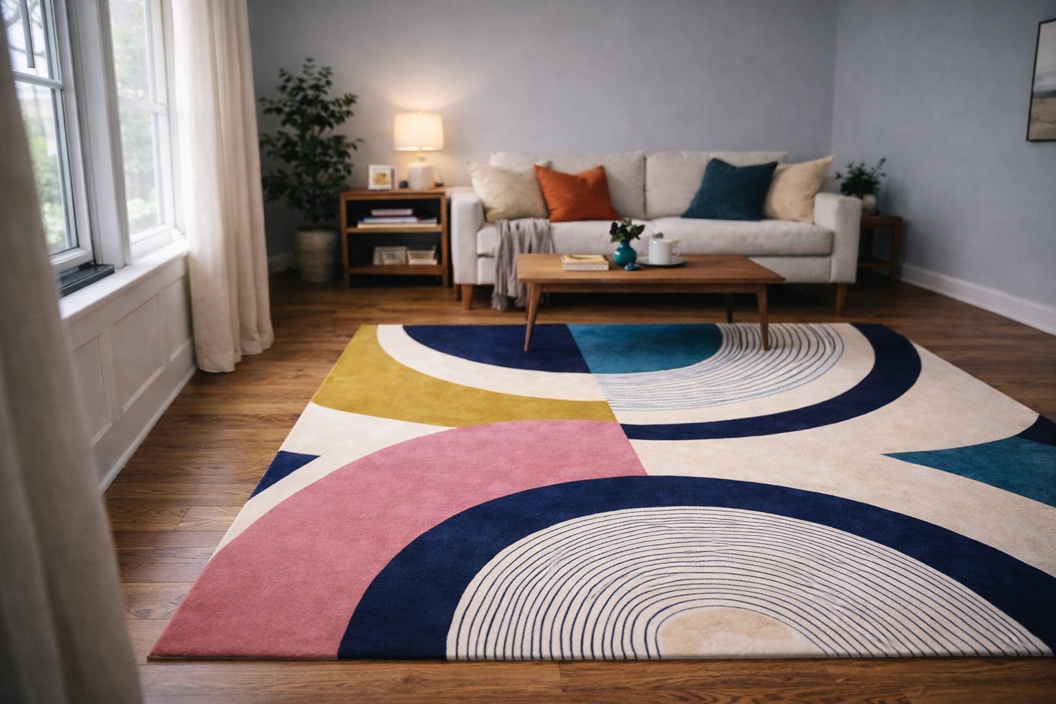 Eclipse Multicolor Geometric Hand Tufted Rug – Lifestyle View – NZ Wool Rugfine