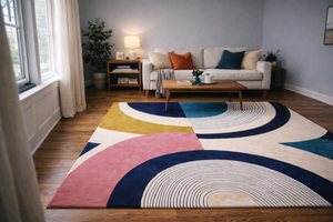 Eclipse Multicolor Geometric Hand Tufted Rug – Lifestyle View – NZ Wool Rugfine