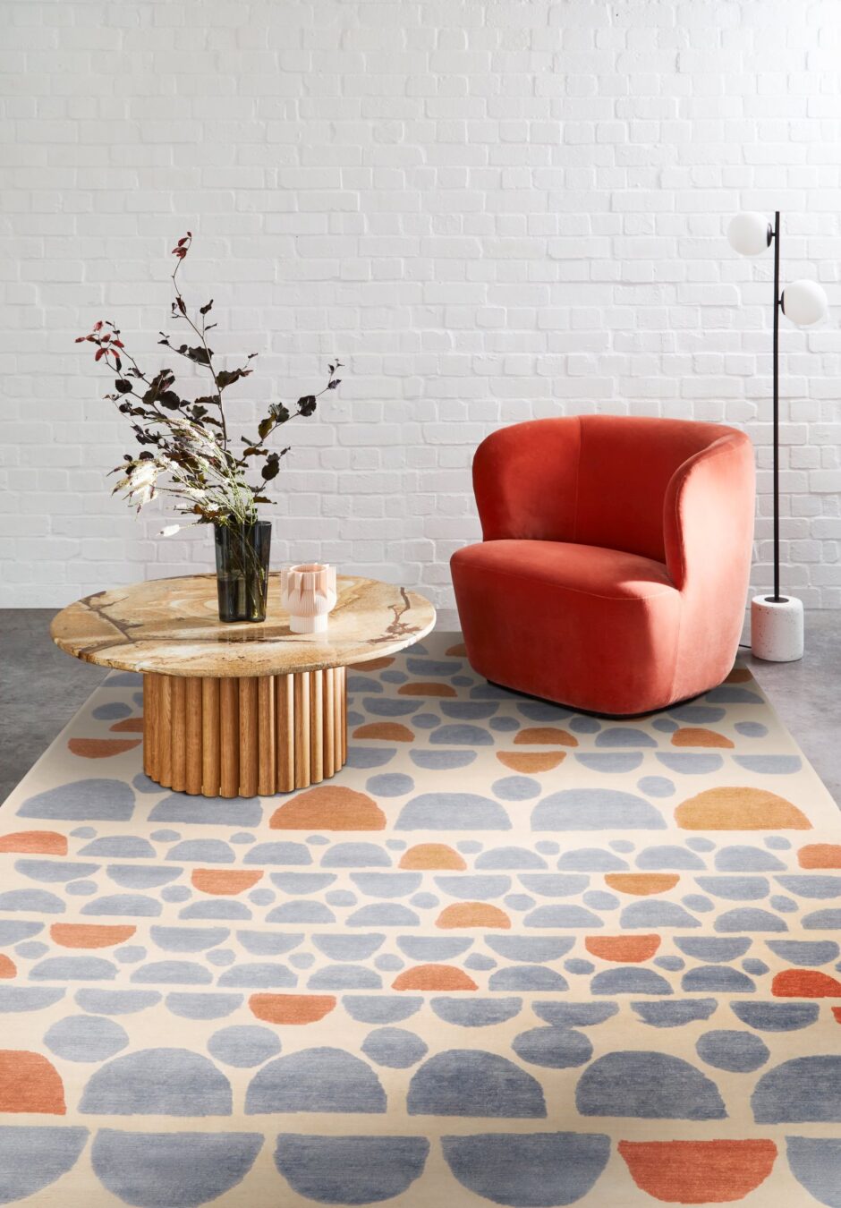 Ivory Blue Terracotta Hand Tufted Wool Rug – Epixen 100% NZ Wool by Rugfine – Lifestyle View
