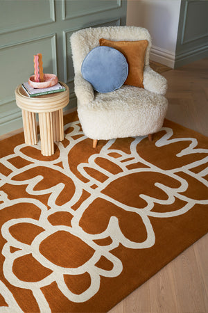 Evergaze Mustard Ivory Hand Tufted Rug – Abstract Floral Room Setting View – New Zealand Wool Rugfine