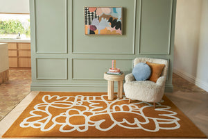 Mustard Yellow Ivory NZ Wool Area Rug – Evergaze Abstract Floral 100% New Zealand Wool Luxury Rug by Rugfine – Lifestyle