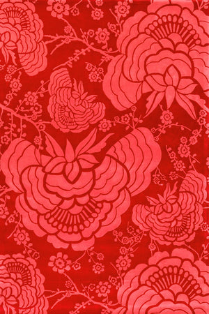 Fivio Crimson Red Pink Wool Rug – Bold Floral Peony Design – Hand Tufted Rugfine Main View