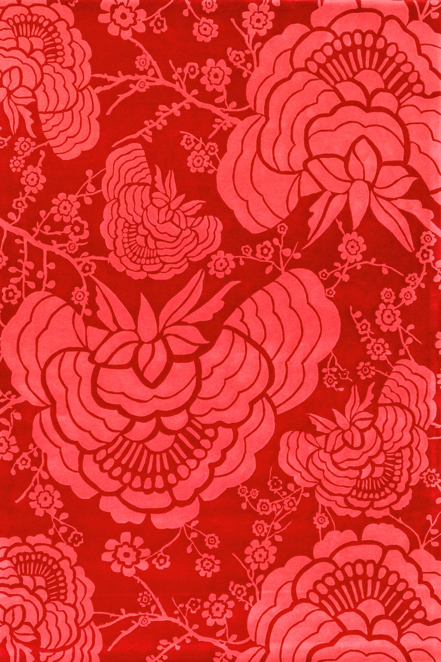 Fivio Crimson Red Pink Wool Rug – Bold Floral Peony Design – Hand Tufted Rugfine Main View