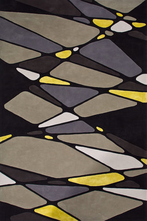 Floatzen Black Grey Lime Geometric Rug – Main View – Hand Tufted Wool Rugfine