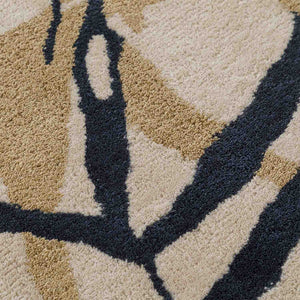 Flooky Ivory Navy Gold Botanical Wool Rug – Detail Closeup – Hand Tufted Rugfine