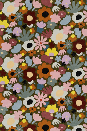 Florawhirl Olive Green Blush Pink Burnt Orange Hand Tufted Rug – Main Botanical Overhead View – Rugfine