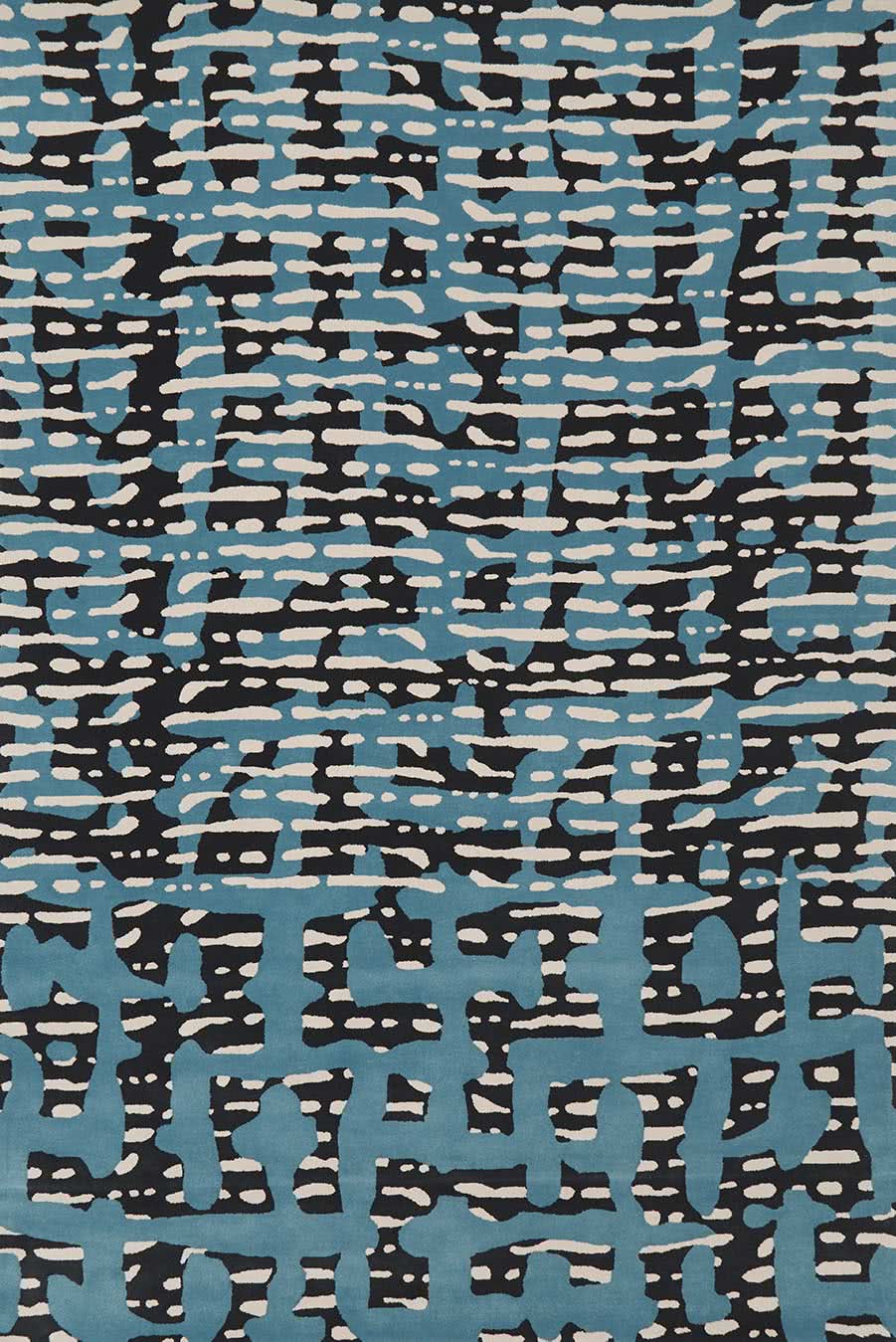 Flowell Teal Black Ivory Abstract Wool Rug – Main View – Hand Tufted Rugfine