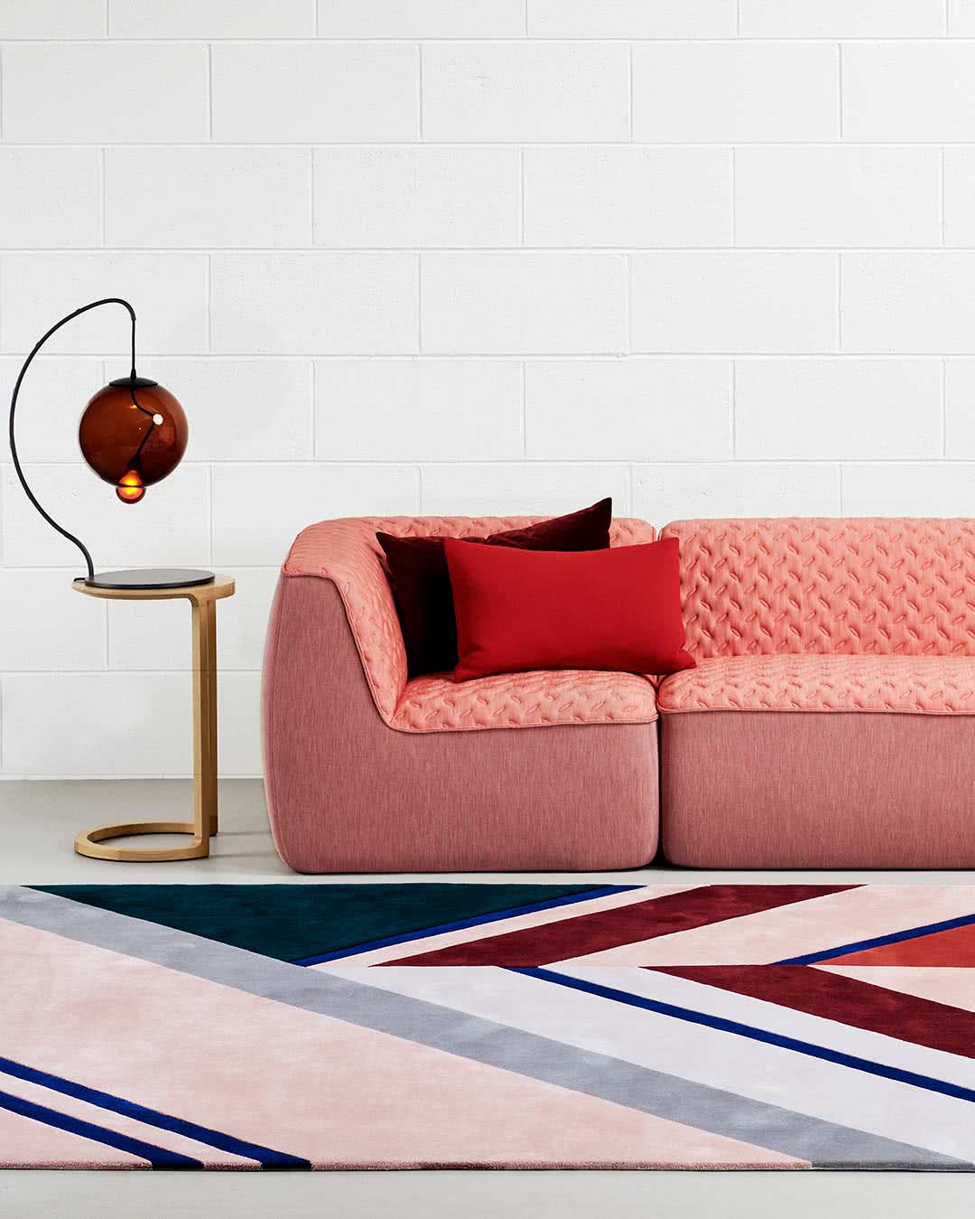 Pink Burgundy Navy Geometric Hand Tufted Wool Rug – Fusion 100% NZ Wool Luxury Area Rug by Rugfine – Lifestyle View