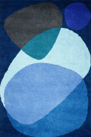 Glomboks Navy Blue Teal Wool Rug – Luna Eclipse Overhead View – Hand Tufted Rugfine