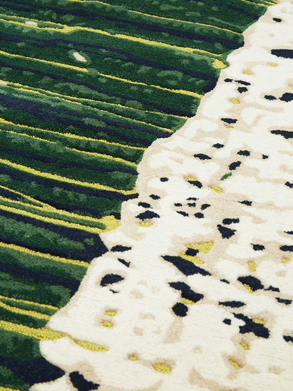 Heptis Forest Green Ivory Navy Blue Rug – Organic Grass Close-Up Detail – New Zealand Wool Rugfine