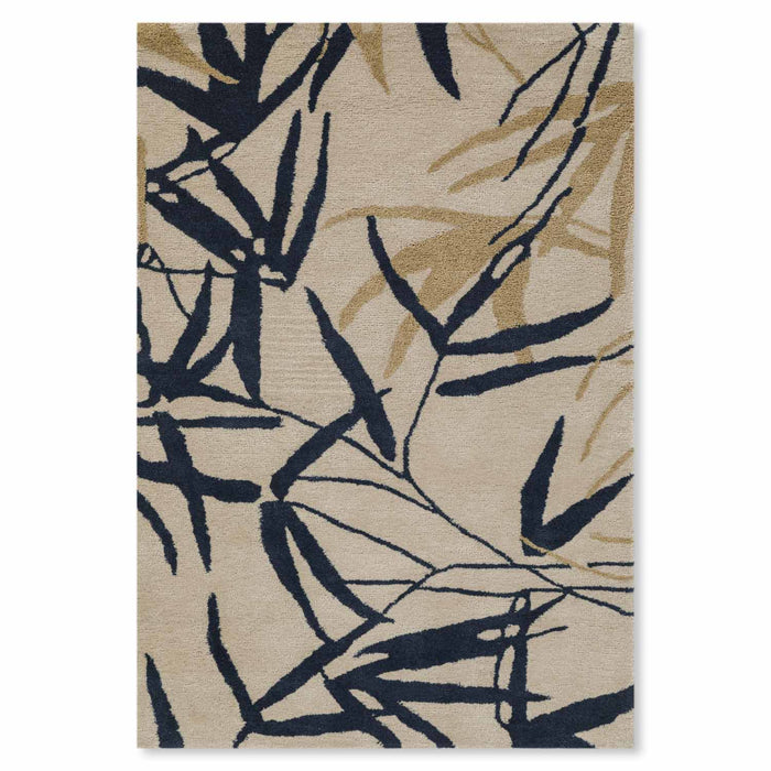 Flooky Botanical Rug | Ivory, Navy & Gold | Hand Tufted New Zealand Wool | Rugfine
