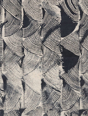 Charcoal Black Cream Grey Handcrafted Wool Rug – Jovlix Shibori Tassel Fern 100% New Zealand Wool by Rugfine – Overhead View